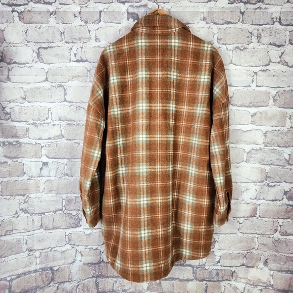 Norah Plaid Oversized Snap Front Shacket Wool Blend Pumpkin Sage Cream Size 44 - Picture 10 of 14